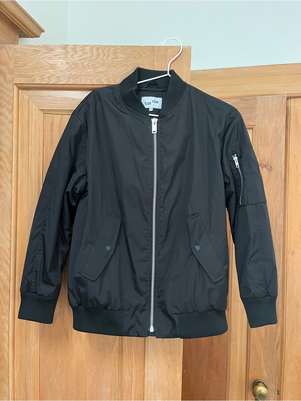 Frank & Oak Black Nylon Ribbed-Collar Bomber Jacket